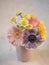 Top view of a bouquet of colorful spring flowers