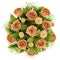 Top view bouquet of orange roses isolated on white