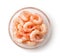 Top view of bowl with boiled peeled shrimps