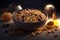 Top view of a bowl of muesli with oats nuts. ai generative