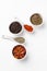 Top view bowls spoons with spices. High quality and resolution beautiful photo concept