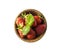 Top view. Bowls with strawberries isolated on white background. Ripe strawberries close-up. Background berry.