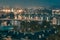 Top view bridges on the Vltava River in Prague, Czechia