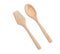 Top view bright wooden spoon and fork isolated on white. Saved w