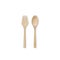 Top view bright wooden spoon and fork isolated on white. Saved w