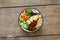 Top view buddha bowl Clean balanced healthy food concept Chicken