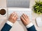 Top view of businesswoman hands typing on computer keyboard at office desk. Generated AI