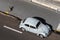 Top view of the car Volkswagen Fusca. Small car in the parking