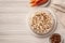 Top view carrot cake on a white wooden background a wooden background with copy space