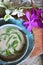 Top view of Cendol Bowl with Orchid