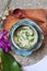 Top view of Cendol Bowl on Wooden Board