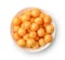 Top view of cheese puff balls in bowl