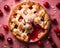 top view of cherry pie with lattice top view of cherry pie with lattice on pink background top view of cherry pie with lattice on