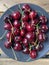 Top view cherry in plate background