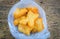 Top view Chinese deep fried dough sticks in plastic bag