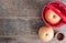 Top view of Chinese pears, Yellow Asian Apple Pears in a basket