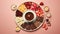 Top View Chocolate Fondue Dessert Platter On Pastel Background