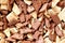 Top view of chocolate graham crackers broken into pieces of crumbs. Background graham crackers
