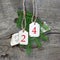 Top view of christmas decoration with 24 on wooden background