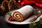 Top-View Christmas Desserts,Swiss Roll Cake on Table.GenerativeAI.