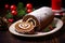 Top-View Christmas Desserts,Swiss Roll Cake on Table.GenerativeAI.
