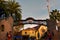 Top view of Christmas Market area and nutcrackers on sunset background in International Drive area .