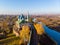 Top view on Church of Lady Day in the village of Dunilovo