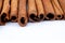 Top view cinnamon sticks  on white background