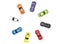 Top view on circle of multicolored cars on white background