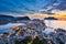 Top view of the city of Alesund at sunset.