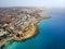 Top view of city of Cyprus and the city of Ayia NAPA. Air view of the resort Mediterranean coastal city