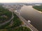 A top view of the city, Dnipro river , central river station