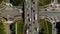 Top view of a city intersection with buses, cars, trucks. Traffic at daytime, roadcross in the megapolis.