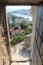 Top view of the city of Omis Croatia from the narrow window of the fortress