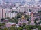 Top view of the city of Saratov, Russia. Orthodox Church with Golden domes
