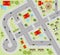 Top view of the city of streets, roads, houses, vector