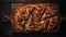 Top View Of Classic Pizza Slices On Wooden Tray