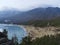 Top view from the cliff on the Bay of lake Baikal in winter