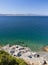 Top view from the cliffs of the Aegean sea on the Greek island of Evia in Greece on a Sunny day