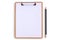 Top view clipboard with pencil on white background