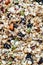 Top view close up muesli, abstract cereal grain pattern, granola texture as background