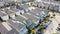 Top view close-up roof shingles of new development townhouse near historic Old Town Coppell, Texas, USA