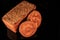 top view closeup rectangular ray bread and two flapjacks