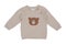 Top view of clothes for child boy isolated on a white background. A beautiful beige little child sweater or knitted cardigan.
