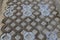 Top view of a cobblestone path with diamond pattern