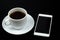 Top view coffe cup and smartphone