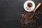 top view coffee with beans table. High quality beautiful photo concept