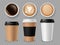 Top view of coffee cup. Espresso and latte or cappuccino in takeaway paper cups isolated vector professional different