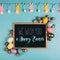 top view of colorful easter eggs and we wish you happy easter lettering chalkboard