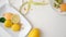 Top view of Colourful Pastel Macarons on white ceramic plate  on plank desk